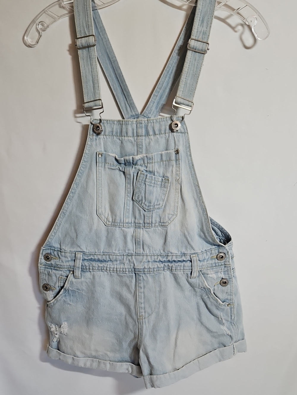 Denim&Co Light Wash Denim Short Overalls
